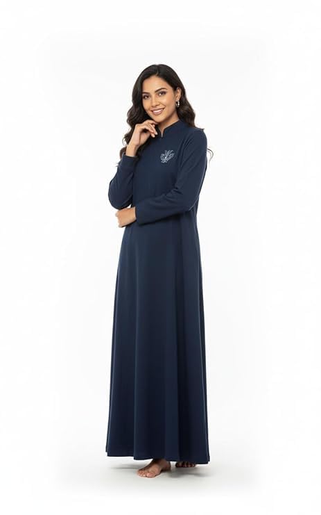 Image of Winter Wear Woolen Nighty Dress Blue Polar Nighty Women Gown Dress Maxi Full-Length Maxi Nighty Free Size Warm Winter