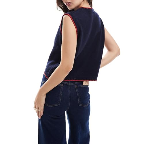 Giraropa Women Ribbed Knit Sweater Vest Contrast Color Sleeveless Crew Neck Loose Fit Pullover Tank Tops Trendy Clothes3