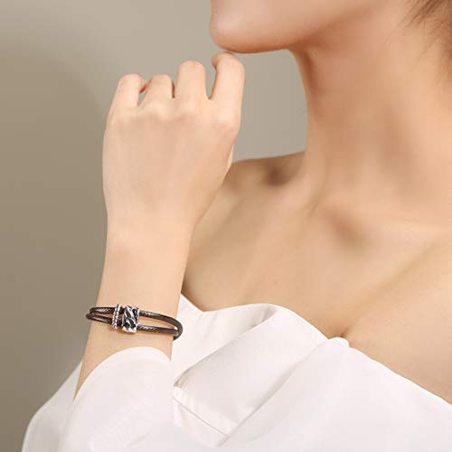 925 Sterling Silver Vintage Bracelets For Women Adjustable Leather Wrap Bracelets #TOP4