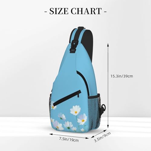 Image of SUPLUCHOM Sling Bag White Flower Blue Summer Hiking Daypack Crossbody Shoulder Backpack Travel Chest Pack for Men Women