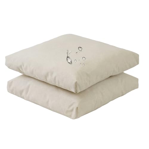 Viste tu hogar Pack 2 Cojín Silla Exterior 45x45cm, Tela Alta Densidad, 70% Algodón 30% Poliéster, Impermeables, Resistentes UV Y Desgarro, Lazos De Sujeción,Beige,Fabricado En España