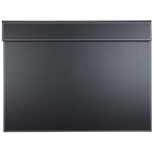 KINGFOM Ultra-Smooth PU Leather Desk Pad & Mat Office Desk Drawing & Writing Board A3/ A4 File Paper Clip Table Protector Mat on Top Large 24''x18'' (Black)