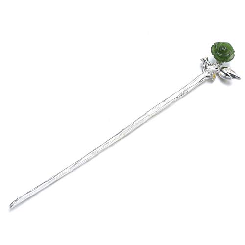 Palillos chinos de plata S925 y jade vintage para moños elegantes