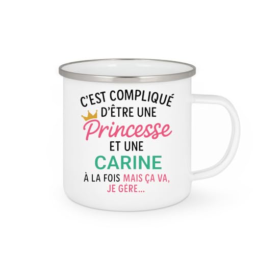 quotedazur - Café-Croissant - Mug Personnalisé Tasse C'Est Compliqué D'Être Une Carine Et Princesse Cadeau Prénom Noël Anniversaire - Blanc/Émaillé