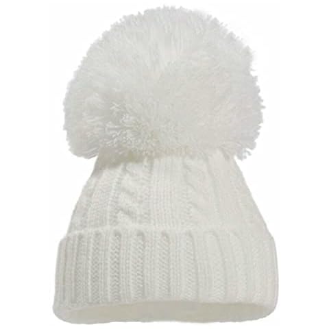 Mini Mart Online Limited Baby Knitted Cable Single Pom Pom Bobble Boy Girl Cap Hat Bonnet Nb-6 Months White Cover