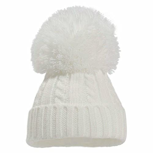 Mini Mart Online Limited Baby Knitted Cable Single Pom Pom Bobble Boy Girl Cap Hat Bonnet 12-24 Months White, One Size