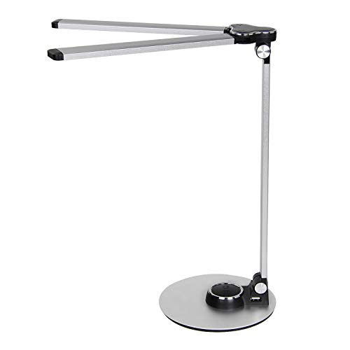 AKT LIGHTING Piano Desk Lamp Dimmable Table Lamp, LED Desk Lighting with USB Charging Port, 10W Foldable Rotatable Desk Lights, Touch Control Adjustable Office Lamp with Adapter for Reading (Silver)