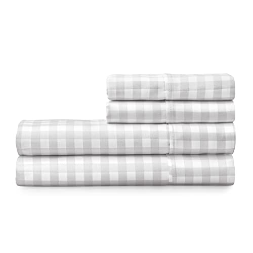 Martha Stewart 100% Cotton Queen Sheets Set - 4 Piece, Soft, Smooth, Durable, Easy Care, 16" Deep Pocket Sheets, Bedding Sheets, Sateen Sheets, 1 Flat, 1 Fitted, 2 Pillowcases, Light Grey #TOP1