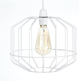 Retro Design Light Shade - Metal Wire Basket Cage Lamp Shade - Ceiling Pendant Light Shade  Wire Cage Lamp Shade - Industrial Vintage Style  Easy Fit Metal Lamp Shade - White
