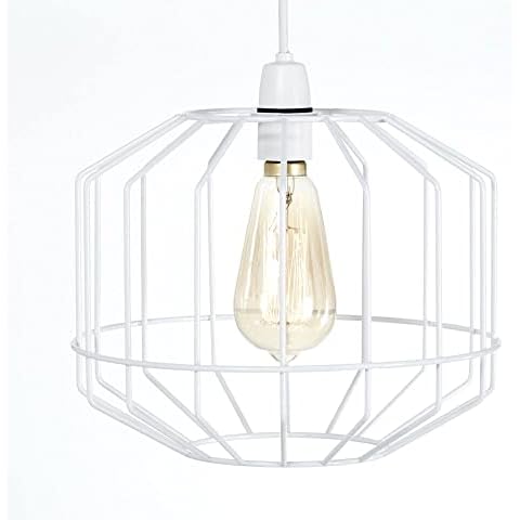 Retro Design Light Shade - Metal Wire Basket Cage Lamp Shade - Ceiling Pendant Light Shade - Wire Cage Lamp Shade - Industrial Vintage Style - Easy Fit Metal Lamp Shade - White Cover