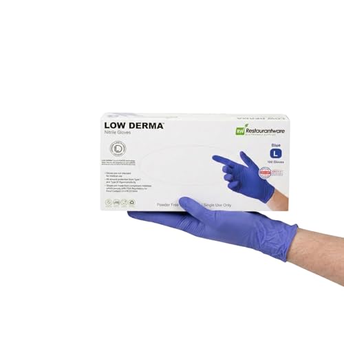 Restaurantware LOW DERMA™ Large Nitrile Gloves 100 Disposable Hypoallergenic Gloves - FDA Compliant No Powder And No Latex Blue Non-Sterile Gloves Low Dermatitis Potential