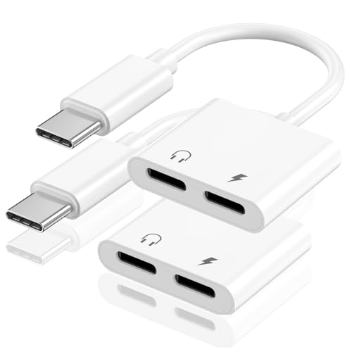 [MFi Certified] Dual USB C Headphone and Charger Adapter for iPhone 16, 2 Pack USB Type C to Aux Audio + Charge Dongle Adapter for iPhone 16/16 Plus/16 Pro/16 Pro Max/15/15 Plus/15 Pro/15 Pro Max
