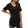 Womens-Tops-V-Neck-Petal-Sleeve-Tops-Short-Sleeve-Tee-Summer-Casual-Loose-Solid-Color-Basic-Tunic-All-Match-T-Shirt Womens T Shirts Dovetail Hem Tops Tee Summer Casual Loose Solid Color Basic All-Match Tee Shirt Full Black