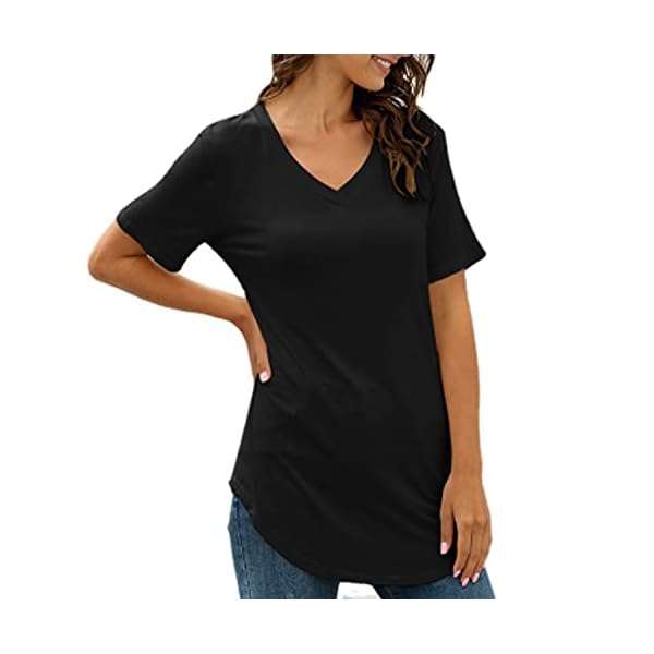 Womens-Tops-V-Neck-Petal-Sleeve-Tops-Short-Sleeve-Tee-Summer-Casual-Loose-Solid-Color-Basic-Tunic-All-Match-T-Shirt Womens T Shirts Dovetail Hem Tops Tee Summer Casual Loose Solid Color Basic All-Match Tee Shirt Full Black
