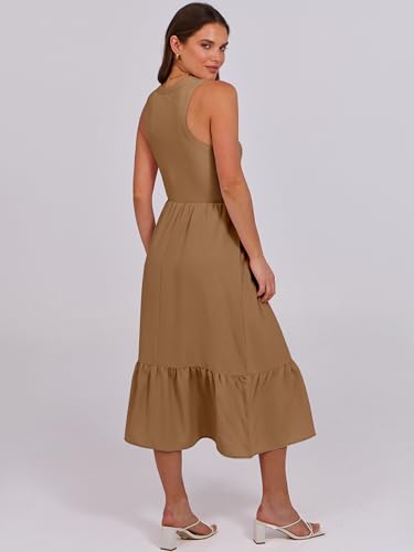 Image of ANRABESS Women Midi Dresses 2026 Summer Casual Sleeveless Sundress High Neck Tank Top Racerback Flowy Beach Dress ＆ Pockets