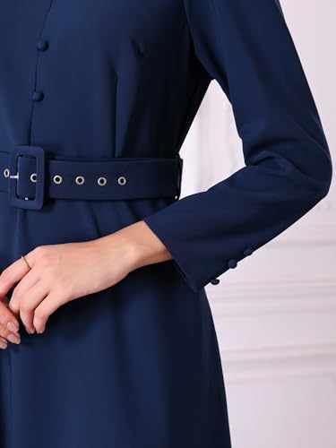 Women's A-Line Church Dress Long Sleeve Mock Neck 2025 Fall Vintage Work Flare Dresses4