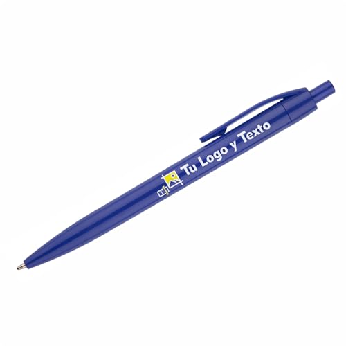 100x Bolígrafos Personalizados con Logotipo y Texto Impresión UV a Todo Color Ideal para Empresas Eventos y Regalos (Azul)