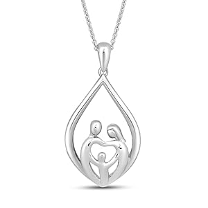 Jewelili Parent and Children Family Necklace Pendant in Sterling Silver 18″ Rolo Chain