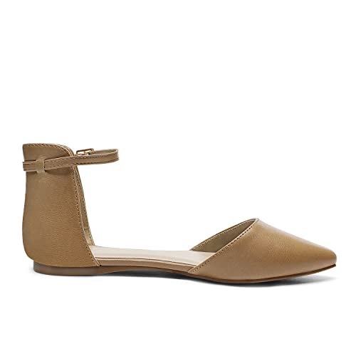 DREAM PAIRS Women's Pointed Toe Dress Flats Ankle Strap D'Orsay Ballet Comfort Slip On Casual Flat Shoes for Wedding Work Office Business,Size 7,Nude,Flapointed2