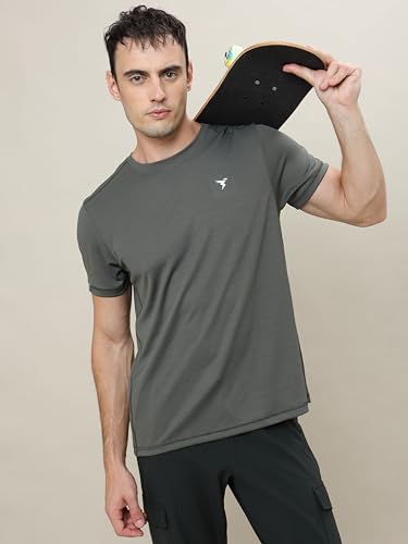 Image of TECHNOSPORT Men's Slim Fit Polyester Activewear Sports T-Shirt with Moisture-Wicking Comfort for Workout, Running & Gym