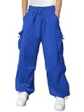 Haloumoning Boys Baggy Cargo Pants Casual Loose Fit Parachute Pant Fashion Harem Joggers with Pockets Royal Blue