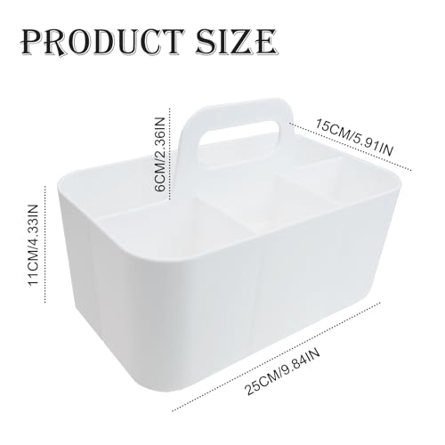 HVIHWI Korb Organizer mit Griff, Mehrzweck Kunststoffkorb mit 5 Fächer, Stapelbarer Reinigungskorb Tragbarer Bastelkorb Schreibtischkorb für Kunst, Make-up, Bürobedarf, 25×15×11cm (Weiß)