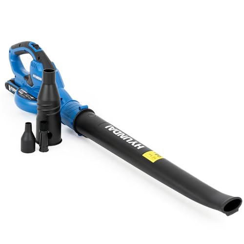 Hyundai 20V Cordless Leaf Blower with 2.0Ah Lithium-ion Battery & Charger Lightweight Garden Blower with Long/Short Tube Air Duster & Detail Brush