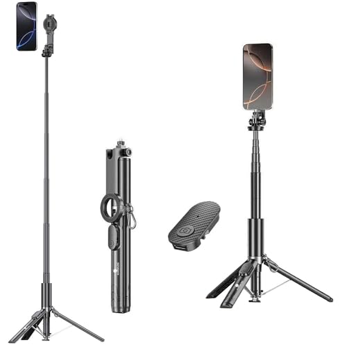 Image of Kratos Permium 1.9 M / 75 Inch Auto Pop Up Aluminum Tripod, Magnetic Selfie Stick with 360 Rotation &1 /4 inch Screw for Camera,Long Tripod Stand for Premium iPhone User for Photos & Videos