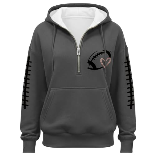 Womens Quarter Zip Pullover Football Game Day Graphic Oversized Hoodie - image 4