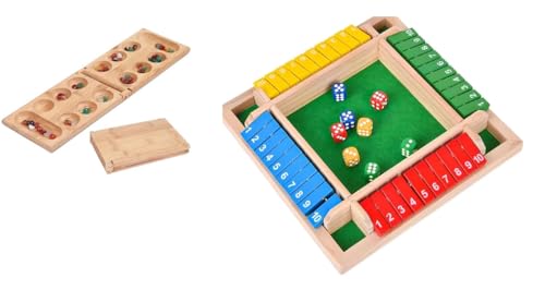 Image of Classic Family Fun Indoor Board Game for Kids & Adults, Green Felt Playing Area, Perfect for Game Night, Skill Development (Shut Box Color Mancala)