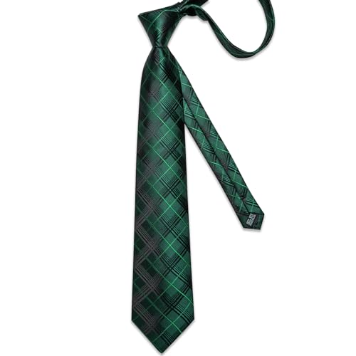 Image of DiBanGu Mens Tie Silk Plaid Striped Necktie and Pocket Square Cufflinks Tie Clip Set with Gift Box Formal Wedding Party