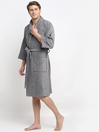 Image of CREEVA Luxury 100% Cotton Bathrobe for Men & Women | Super Soft Velour | Shawl Collar | Highly Absorbent | Ideal for Spa, Shower, Gym, Travel & Gifting