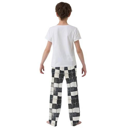 Boys' Pants Black White Checkered Snake Scales Long Bottoms Jogger Pants Elastic Waist Trousers with Pockets S-XL3