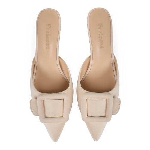 Fericzot Mule Slippers for Women,Slingback Buckle Pumps Pointed Toe Kitten Heels Shoes Slides Backless Dress Sandals Nude 8.5 by Fericzot - Image 6