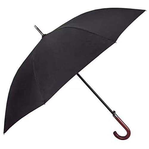 Kung Fu Smith Black Men Wooden Handle Stick Umbrella For Rain, Auto Open Button And Windproof Fiberglass Frame #TOP19