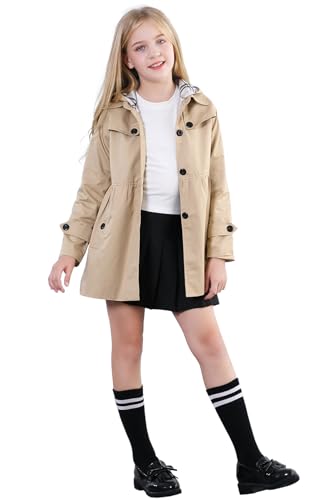 Betusline Girls 2 Packs Trench Coat Hooded Lightweight Single Breasted Dress Outerwear Jacket,2-14 Years3