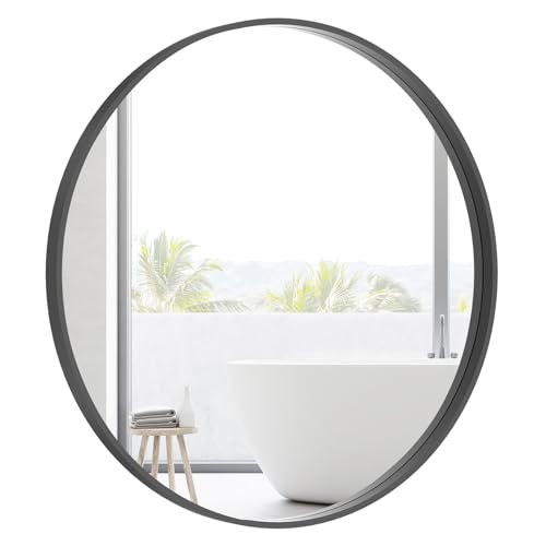 HOMECOOKIN Round Wood Mirror, 31" Round Bathroom Wall Mirror Circ...
