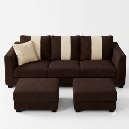 Image of Vero 5 Seater L Shape Sofa Set with 2 Movable Ottomans | Flexible Layout | Luxury Velvet Suede Fabric | Modern Living Room Sofa | Dark Brown