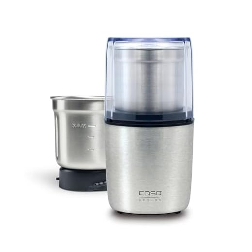 CASO Design Kitchen Flavour, 2 Blade Electric Coffee Grinder, 4 Blade Nut Grinder, Spice Grinder, Herb Grinder, Makes Pesto, Dips, Pastes, Compact Mini Grinder, Powerful 200 W Motor, Stainless Steel
