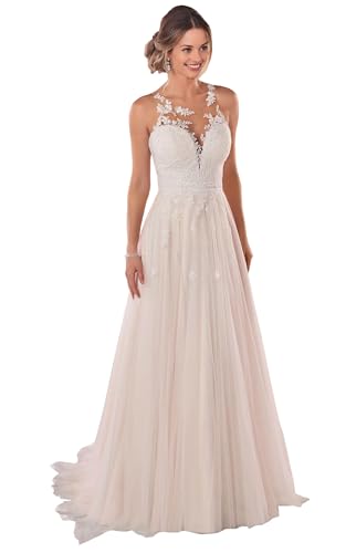 JAEDEN Brautkleider Grosse Grössen - Spitze Standesamtkleid A Linie Hochzeitskleider für Damen Ärmellos Weiß 56