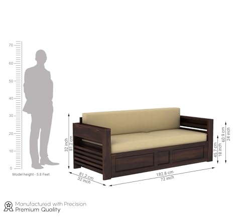 Image of Mamta Furniture Solid Wood Foster 3 Seater Sofa Cum Bed for Living Room | Three Seater Sofa Bed for Home | Sofa Com Bed | Sheesham Wood (Light Walnut Finish)
