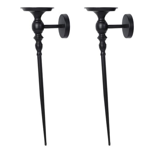 QIEIEI Set of 2 Elegant Large Wall Mounted Metal Candle Sconces for Home Decors Black Iron Hanging Candle Holder Candlestick