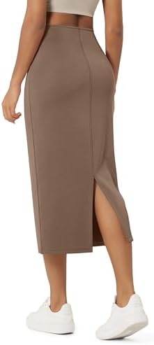 ODODOS Modal Soft Midi Skirt for Women Back Slit High Waist Casua...