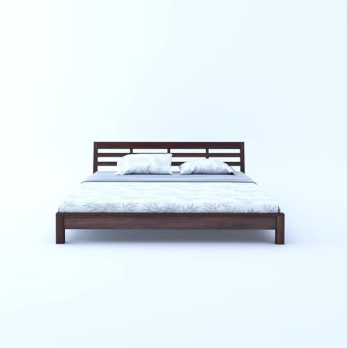 Image of Solid Wood King Size Bed for Bedroom | Wooden Furniture Crafted from Premium Sheesham Wood | Elegant Bedroom Double Bed Without Storage | Walnut Finish (83X74X29.5 Inches)