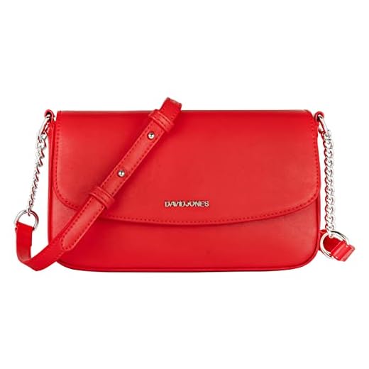 David Jones - Kleine Umhängetasche Damen - Crossbody Bag PU Leder - Frau Kette Schultertasche Rechteckige Tasche - Abendtasche Handy Handtasche Clutch Kettentasche - Elegant Reise Party - Rot