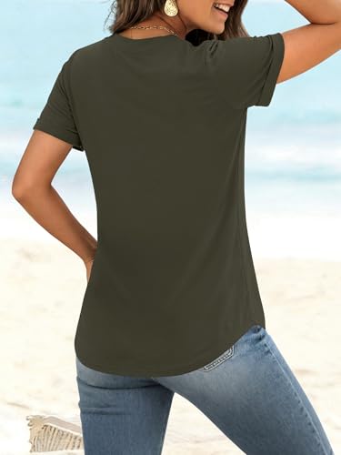 Image of ANRABESS Womens Short Sleeve V Neck Tops Summer Casual T-Shirts Blouses 2026 Spring Trendy Beach Vacation Clothes