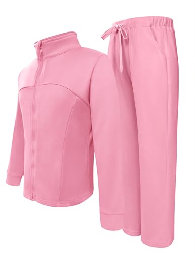 Yesfashion Girls 2 Piece Outfits Zip Up Long Sleeve Stand Collar Sweatshirt Drawstring Sweatpants with Pockets Tracksuit Sets2