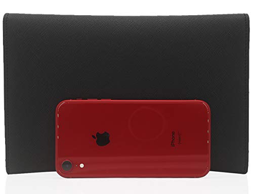 Dexmay Women Envelope Clutch Handbag Medium Saffiano Leather Foldover Clutch Purse Black #TOP2