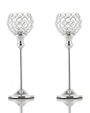 VINCIGANT Crystal Hurricane Candle Holder Silver Candlestick Set of 2 for Anniversary Celebration Coffee Table Modern Decorative Centerpieces