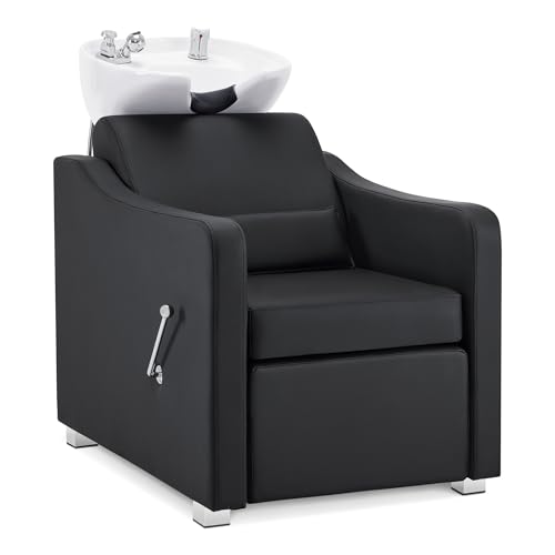 BarberPub Shampoo Station Chair with Porcelain Bowl